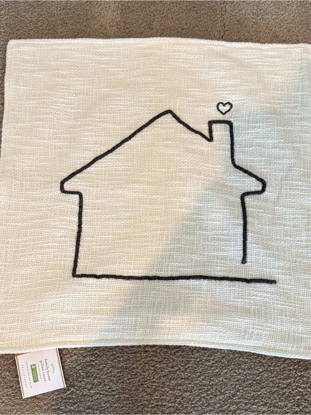 Pottery Barn Family Home Embroidered Pillow Cover 18” x 18” NWT